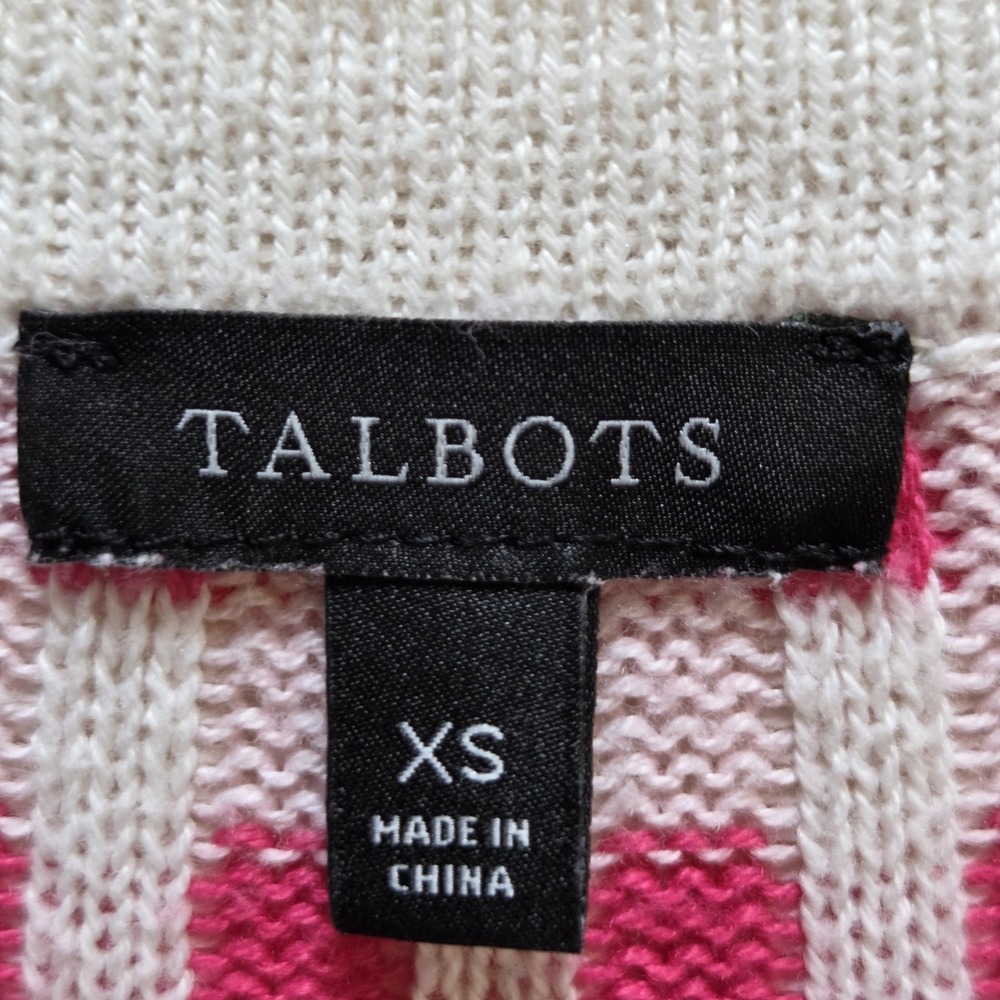 Talbots Sweater Womens XS Gray Pink Striped Crew Neck Long Sleeve Knit Pullover - Picture 5 of 8